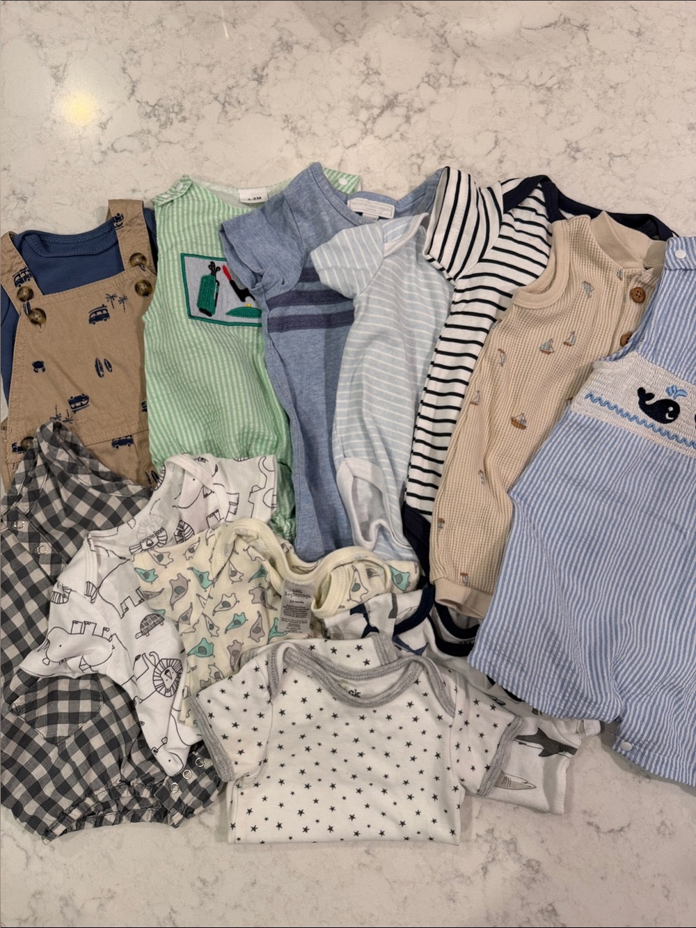 3-6 month Boys Neutral & Blue Mixed Onesie and Romper Set - Multi-Color